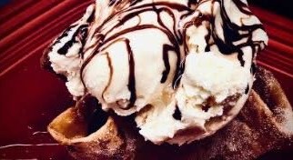 Fried ice cream with chocolate syrup